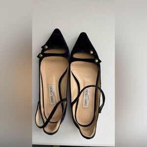 Jimmy Choo Navy Blue Leather Pointed Toe Heels with Strap – Size 38